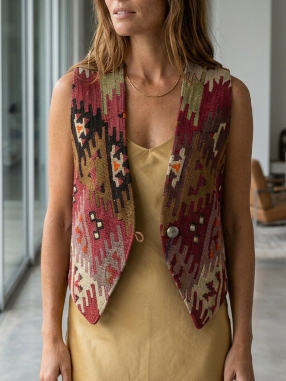 Southwestern Art Vest Handwoven TURKISH KILIM Wool Vest Collectable Cowgirl Coat
